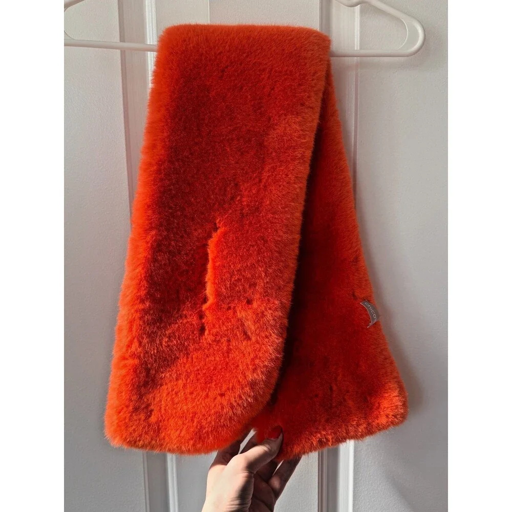 Chico's Faux Fur Pull Through Orange Cold Weather Winter Rare color $70